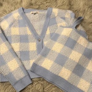 Blue Fuzzy Cropped Cardigan + Tank Top Set